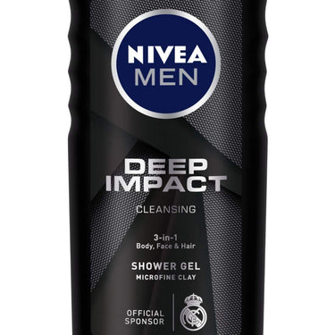 Nivea Men Body Wash, Deep Impact, 3 In 1 Shower Gel For Body, Face & Hair, With Microfine Clay, 250ml (Pack of 3)